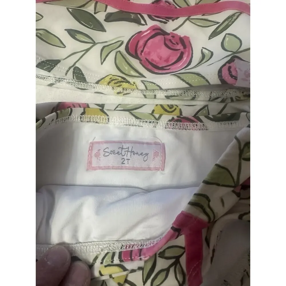 Sweet Honey two piece bikini swimsuit toddler size 2T Pink Green Floral Boutique